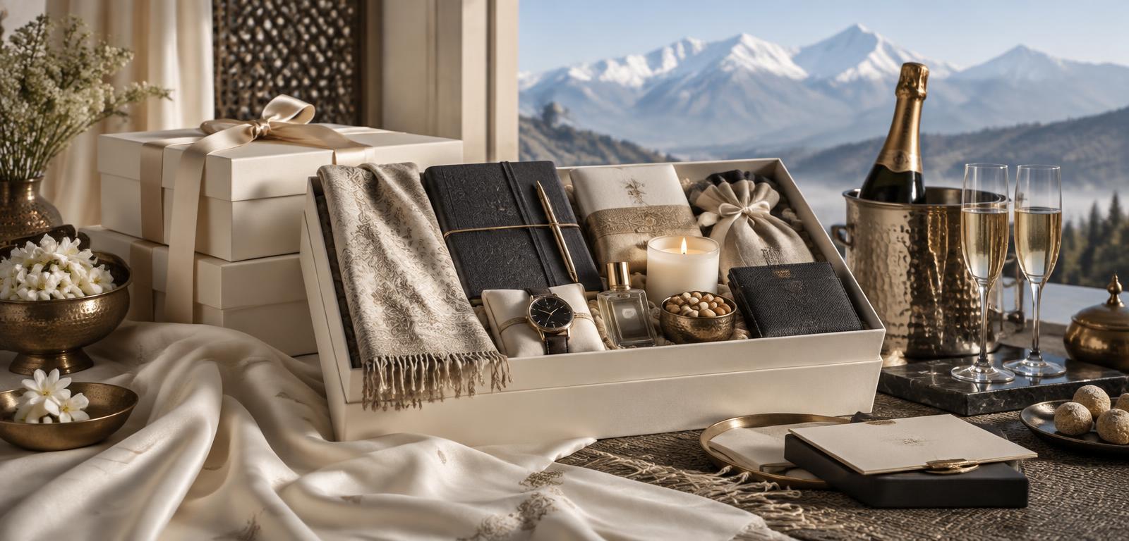 Curated corporate hamper overlooking the Himalayas
